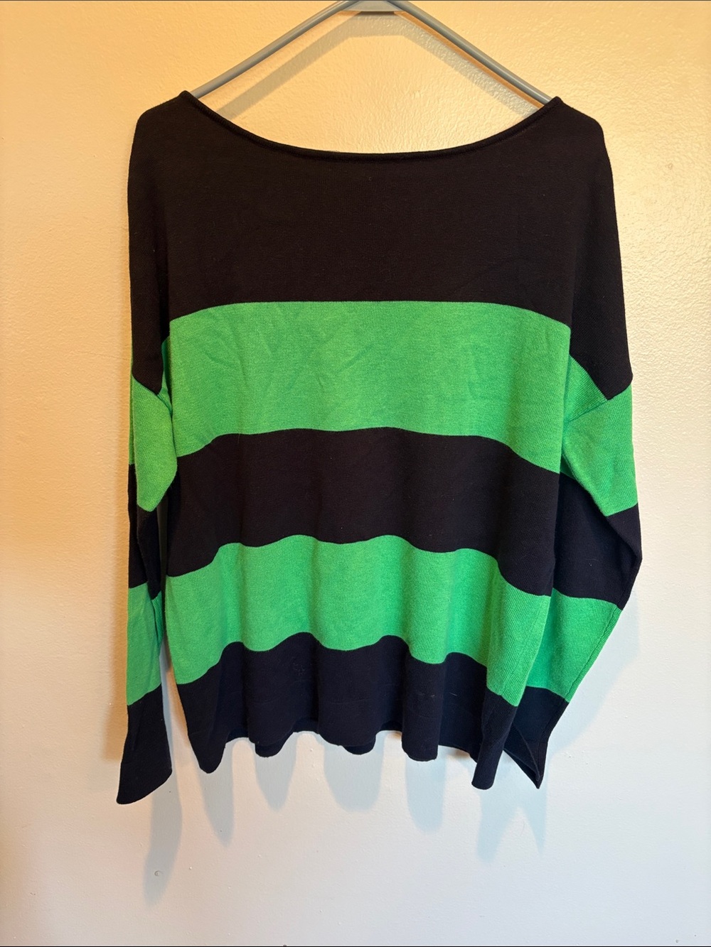 Chaps Navy and Green Wide-Stripe Scoop Neck Sweater